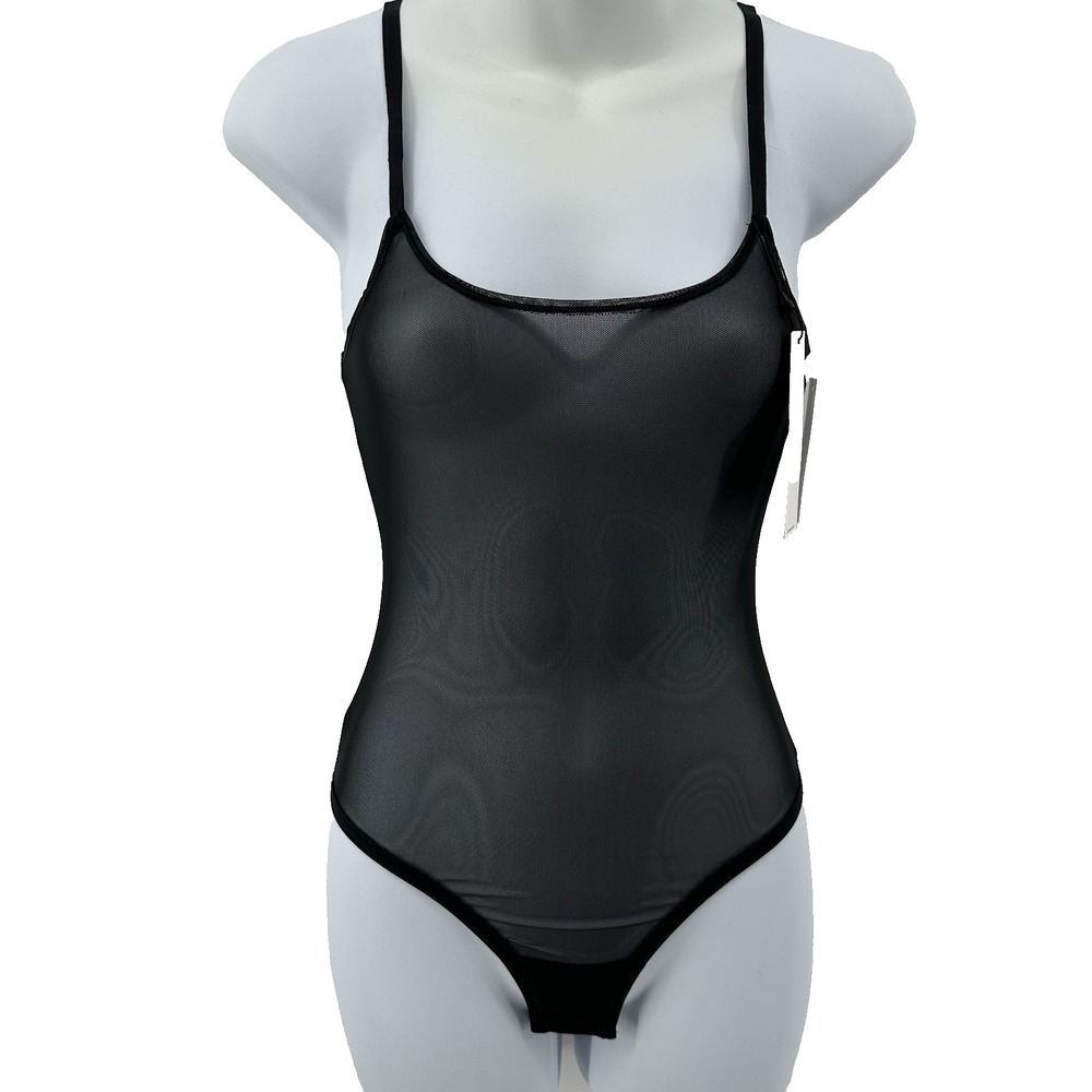 NWT Steve Madden Women's Sheer Mesh Black Bodysuit – Size M - Adjustable Straps